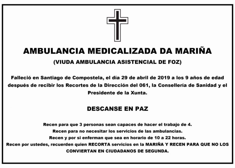 En Marea insta á Xunta a aclarar por que quita un TES da ambulancia cando aumentará o orzamento